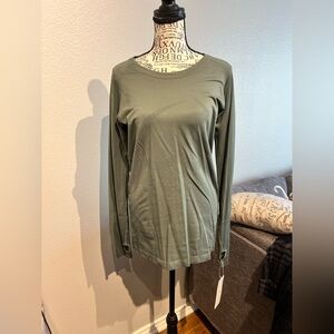 CRZ YOGA Olive Green Long Sleeve Crew Neck Top
